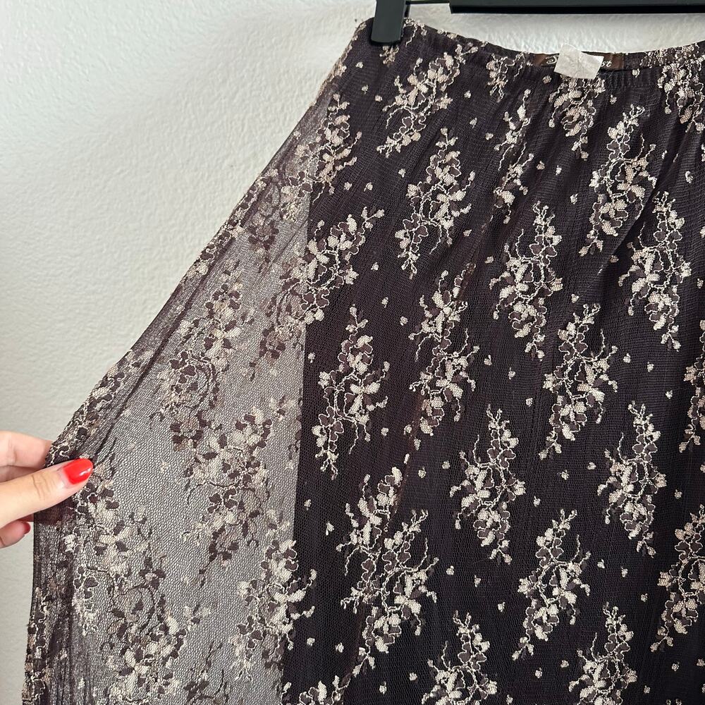 Y2K Surrealist MeshFloral Stretch Maxi Skirt Brown Size 4 - Picture 4 of 5